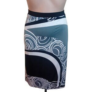 Vintage Plus Size Artex Fashion Stretch Midi Skirt Abstract Print Career Work 2X